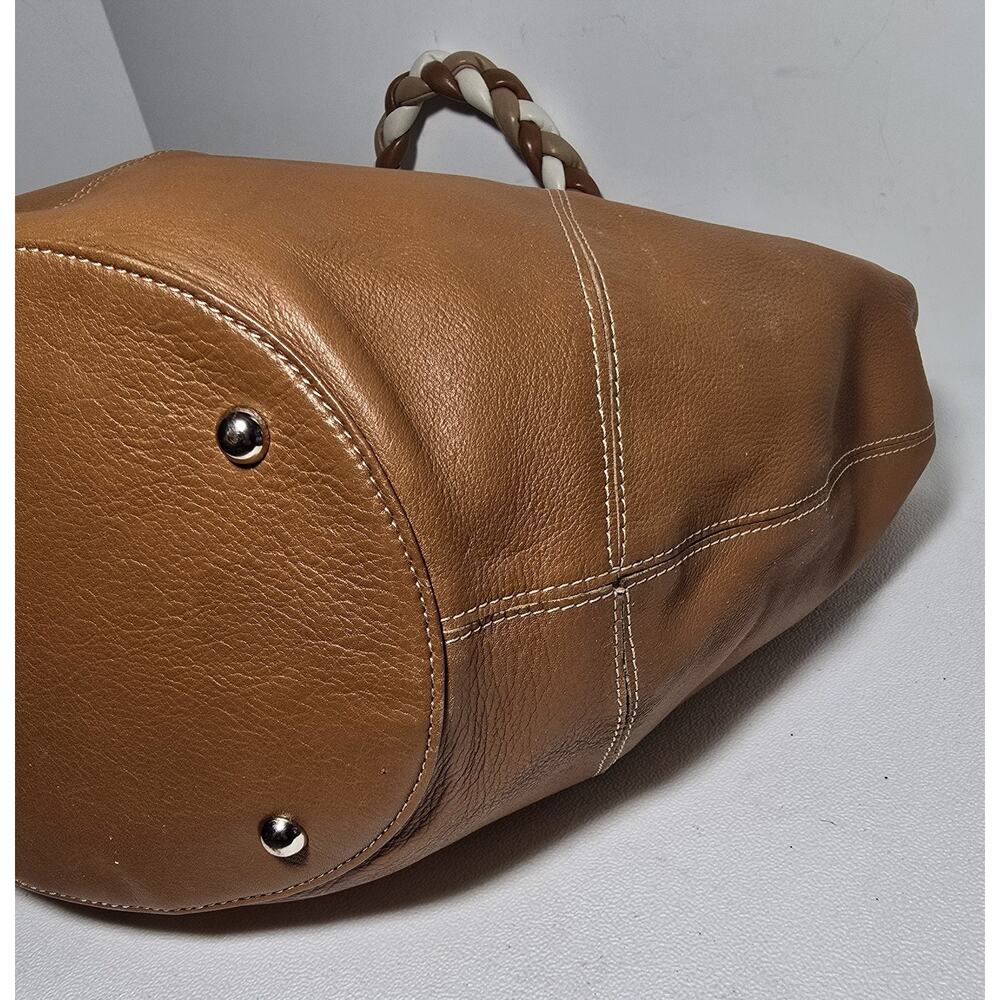 AQUA MADONNA Tan Cow Hide Leather Satchel Bag Women's Shoulder Bag Large - Picture 7 of 11